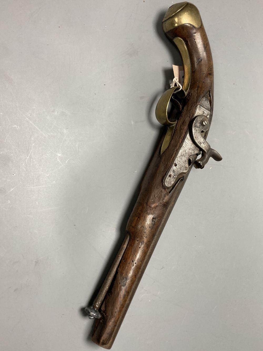 A 19th century percussion cap pistol (incomplete), length 39cm